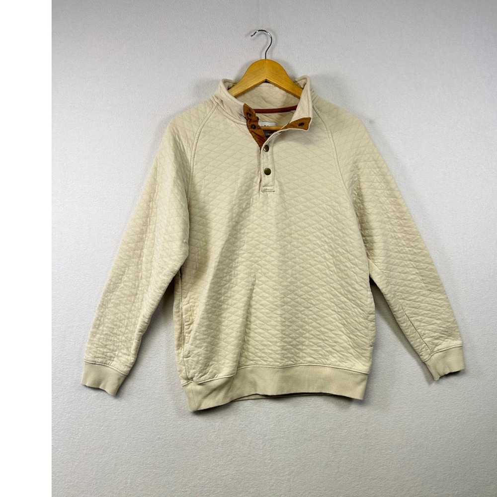 Goodfellow & Co Quilted Snap Collar Pullover‎ Sweatshirt Mens Size S Beige